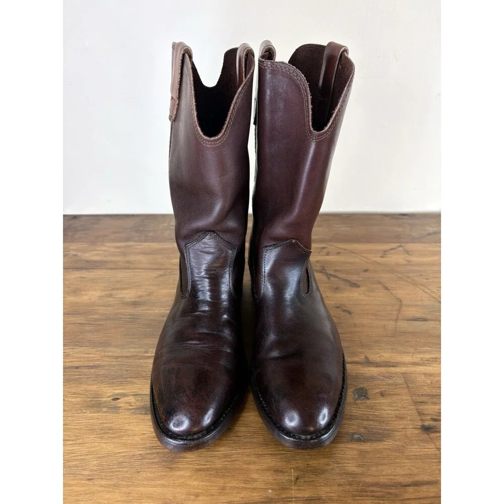 Vintage Double H Leather Western Roper Boots Brown Mens 9D Cowboy Work Western